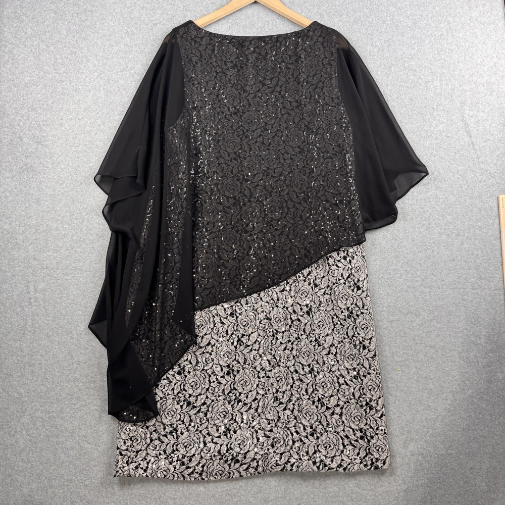 Jessica Howard Sheath Dress Womens 18W Black Silver Sequin Chiffon Cape Overlay - Picture 2 of 8